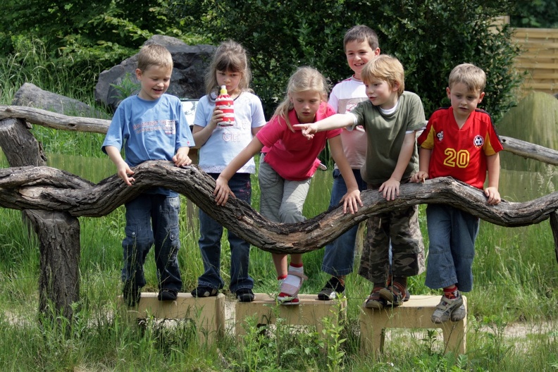 Grundschüler aus Weeze beobachten die Landschildkröten in der großen Freianlage. Es wurden Wetten abgeschlossen welches der Tiere wohl am schnellsten sei. besucher_5093.jpg